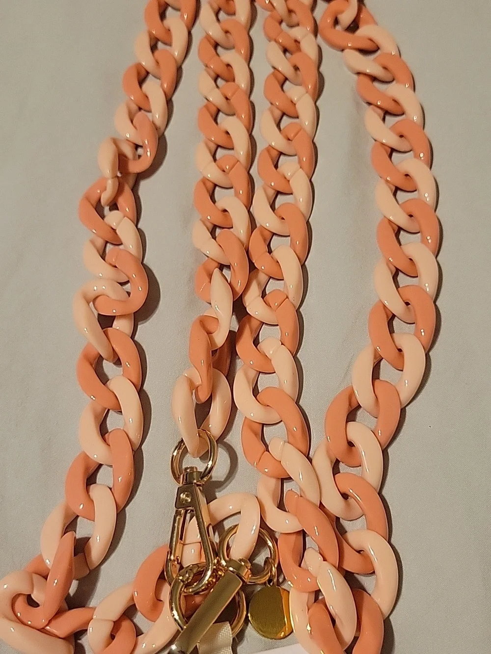 Crossbody chain phone holder - Peach & Light Peach. 27 Inches